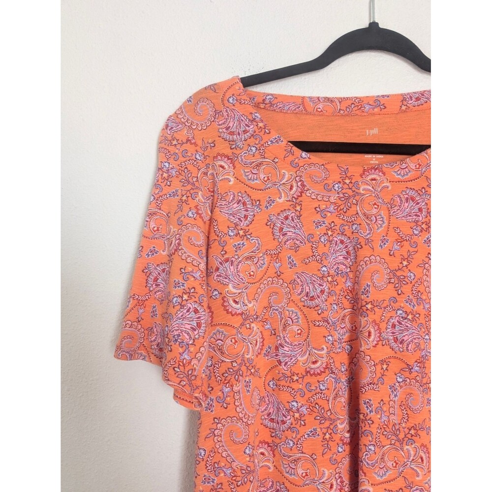 J.Jill Pima-Slub Scoop-Neck Side-Slit Tee Medium Petite Apricot Paisley - Picture 6 of 9